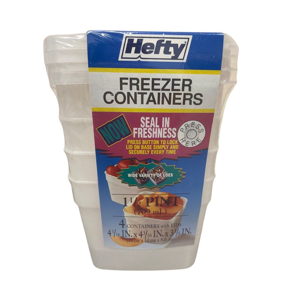 NOS New Sealed Hefty 1.5 PINT Freezer Containers 4 Pack W/ Lids - Mobil